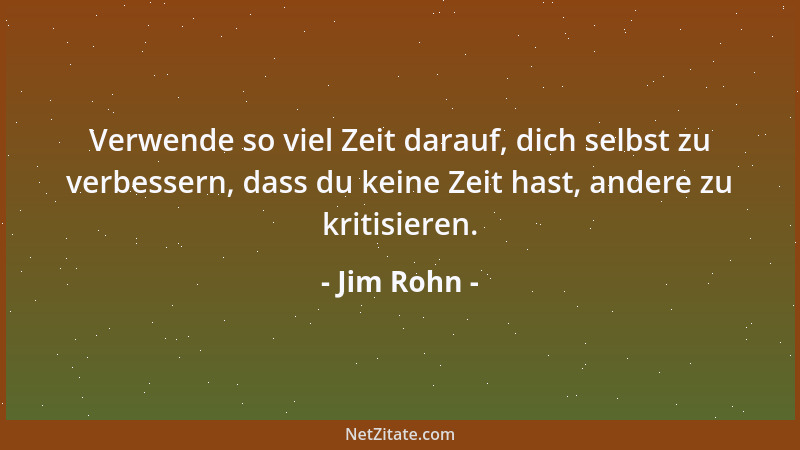 Jim Rohn - Verwende so viel Zeit darauf, dich selbst zu verbessern, dass du keine Zeit hast, andere zu kritisieren....