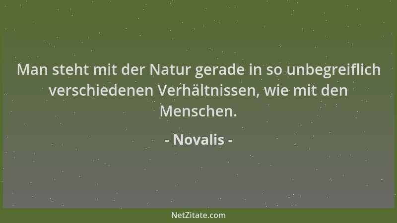 Novalis - Man steht mit der Natur gerade in so unbegreiflich verschiedenen Verhältnissen, wie mit den Menschen....