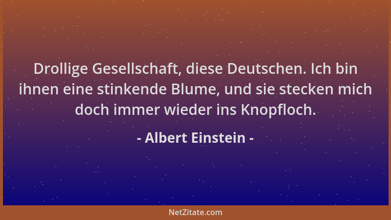 Albert Einstein - Drollige Gesellschaft, diese Deutschen. Ich bin ihnen eine stinkende Blume, und sie stecken mich doch imm...