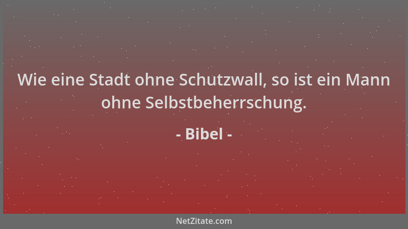 Bibel - Wie eine Stadt ohne Schutzwall, so ist ein Mann ohne Selbstbeherrschung....