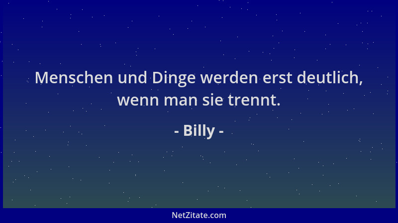 Billy - Menschen und Dinge werden erst deutlich, wenn man sie trennt....