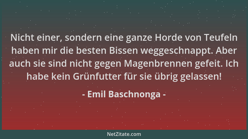 Emil Baschnonga - Nicht einer, sondern eine ganze Horde von Teufeln haben mir die besten Bissen weggeschnappt. Aber auch si...