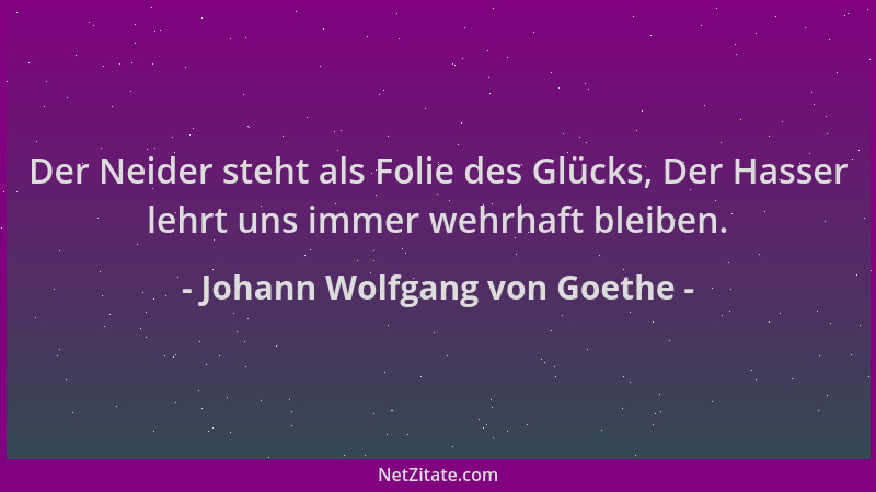 Johann Wolfgang von Goethe - Der Neider steht als Folie des Glücks, Der Hasser lehrt uns immer wehrhaft bleiben....