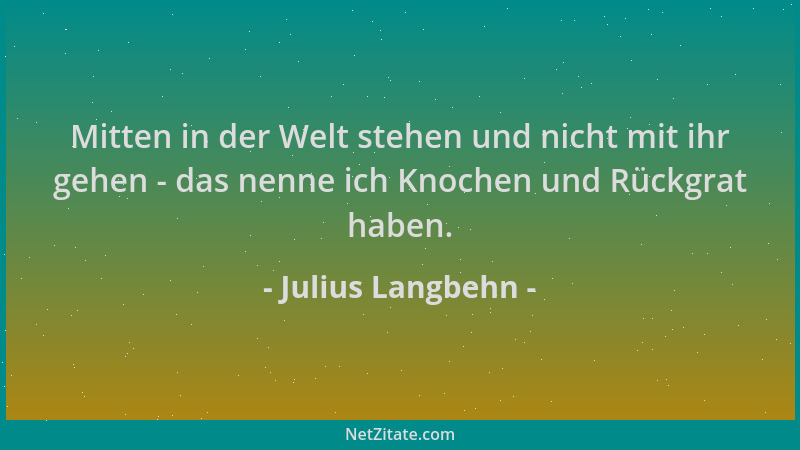 Julius Langbehn - Mitten in der Welt stehen und nicht mit ihr gehen - das nenne ich Knochen und Rückgrat haben....