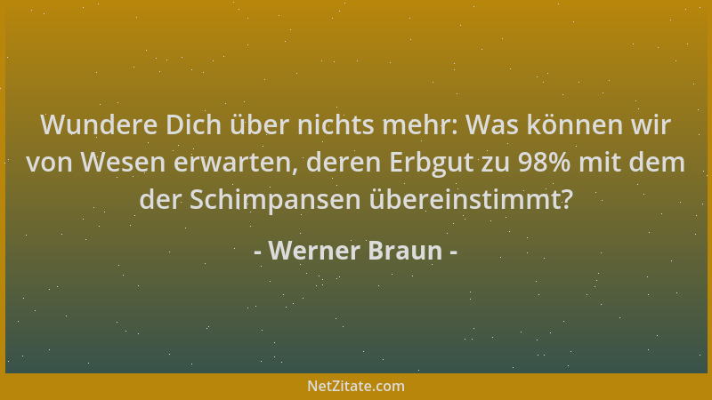 Werner Braun - Wundere Dich über nichts mehr: Was können wir von Wesen erwarten, deren Erbgut zu 98% mit dem der Schimpanse...
