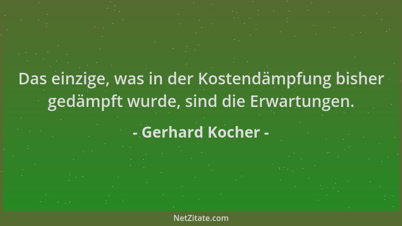 Gerhard Kocher - Das einzige, was in der Kostendämpfung bisher gedämpft wurde, sind die Erwartungen....