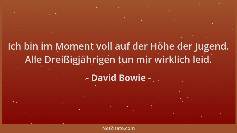 David Bowie - Ich bin im Moment voll auf der Höhe der Jugend. Alle Dreißigjährigen tun mir wirklich leid....