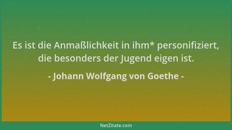 Johann Wolfgang von Goethe - Es ist die Anmaßlichkeit in ihm* personifiziert, die besonders der Jugend eigen ist....