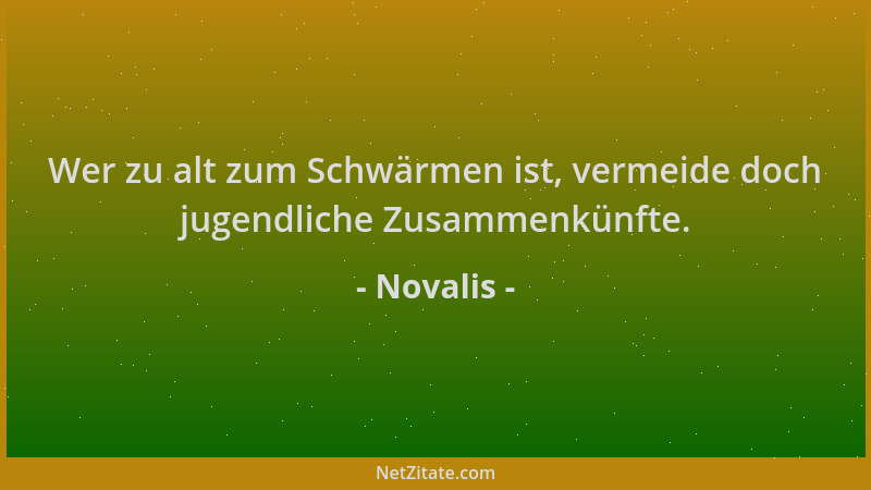 Novalis - Wer zu alt zum Schwärmen ist, vermeide doch jugendliche Zusammenkünfte....
