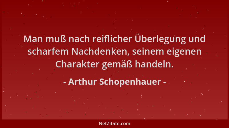 Arthur Schopenhauer - Man muß nach reiflicher Überlegung und scharfem Nachdenken, seinem eigenen Charakter gemäß handeln....