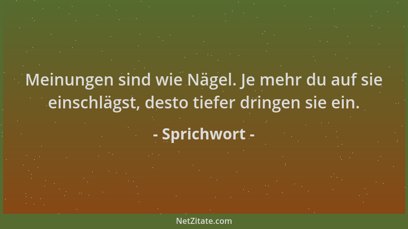 Sprichwort - Meinungen sind wie Nägel. Je mehr du auf sie einschlägst, desto tiefer dringen sie ein....