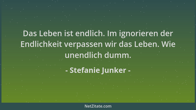 Stefanie Junker - Das Leben ist endlich. Im ignorieren der Endlichkeit verpassen wir das Leben. Wie unendlich dumm....