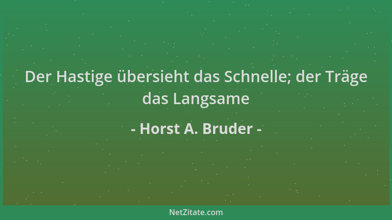Horst A. Bruder - Der Hastige übersieht das Schnelle; der Träge das Langsame...