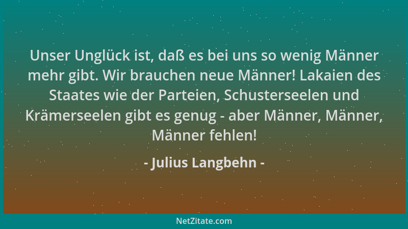 Julius Langbehn - Unser Unglück ist, daß es bei uns so wenig Männer mehr gibt. Wir brauchen neue Männer! Lakaien des Staate...