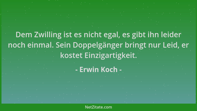 Erwin Koch - Dem Zwilling ist es nicht egal, es gibt ihn leider noch einmal. Sein Doppelgänger bringt nur Leid, er kostet E...