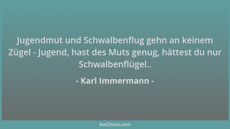 Karl Immermann - Jugendmut und Schwalbenflug gehn an keinem Zügel - Jugend, hast des Muts genug, hättest du nur Schwalbenfl...