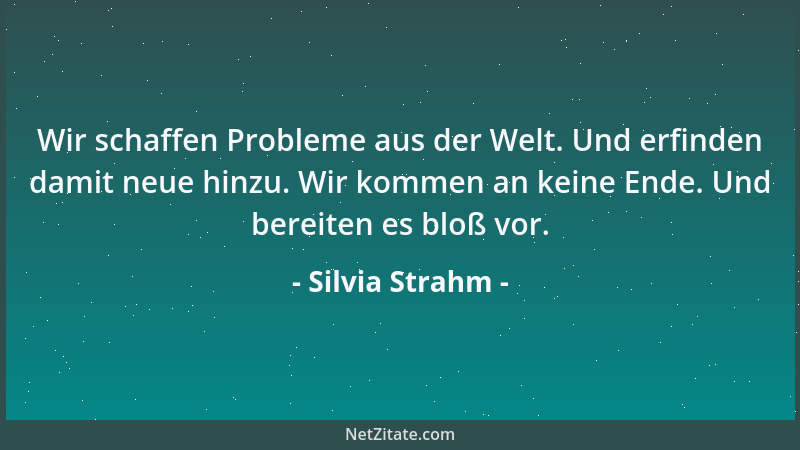 Silvia Strahm - Wir schaffen Probleme aus der Welt. Und erfinden damit neue hinzu. Wir kommen an keine Ende. Und bereiten e...