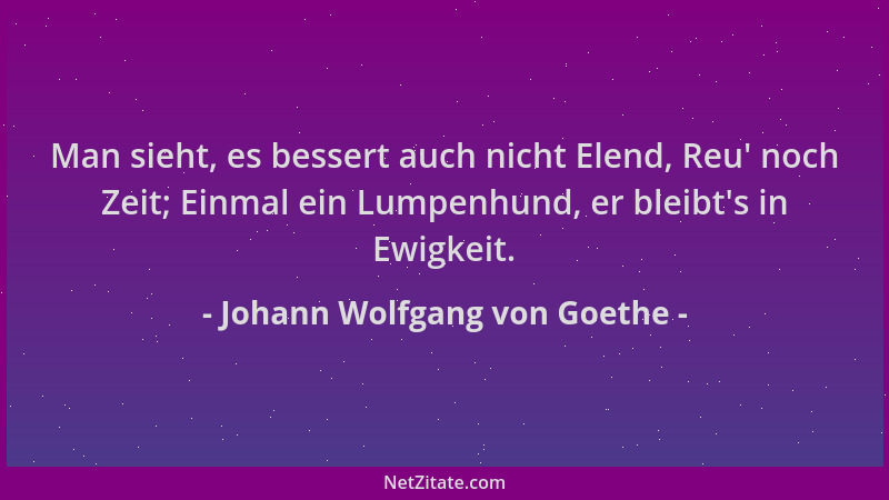 Johann Wolfgang von Goethe - Man sieht, es bessert auch nicht Elend, Reu ' noch Zeit; Einmal ein Lumpenhund, er bleibt 's in...