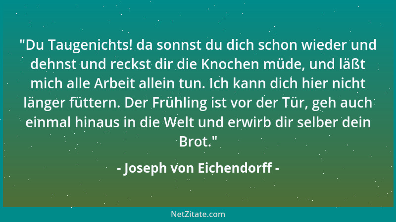 Joseph von Eichendorff -  "Du Taugenichts! da sonnst du dich schon wieder und dehnst und reckst dir die Knochen müde, und lä...