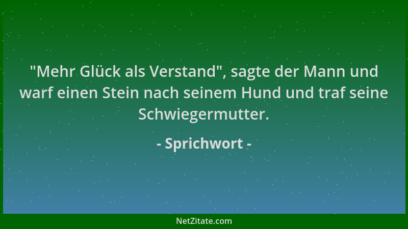 Sprichwort -  "Mehr Glück als Verstand ", sagte der Mann und warf einen Stein nach seinem Hund und traf seine Schwiegermutter...