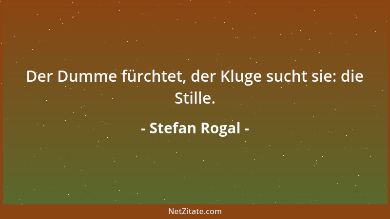 Stefan Rogal - Der Dumme fürchtet, der Kluge sucht sie: die Stille....