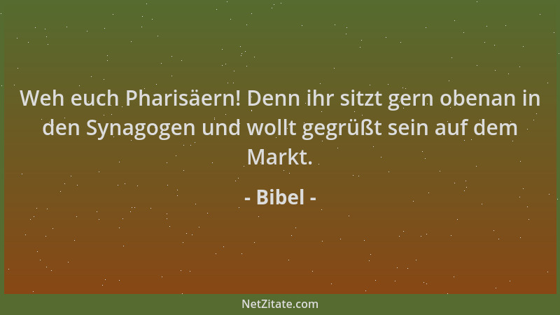 Bibel - Weh euch Pharisäern! Denn ihr sitzt gern obenan in den Synagogen und wollt gegrüßt sein auf dem Markt....
