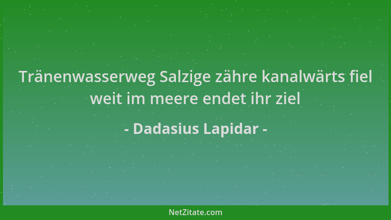 Dadasius Lapidar - Tränenwasserweg Salzige zähre kanalwärts fiel weit im meere endet ihr ziel...