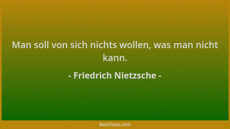 Friedrich Nietzsche - Man soll von sich nichts wollen, was man nicht kann....