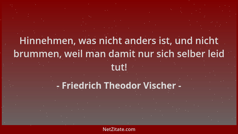 Friedrich Theodor Vischer - Hinnehmen, was nicht anders ist, und nicht brummen, weil man damit nur sich selber leid tut!...