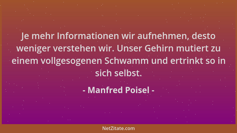Manfred Poisel - Je mehr Informationen wir aufnehmen, desto weniger verstehen wir. Unser Gehirn mutiert zu einem vollgesoge...