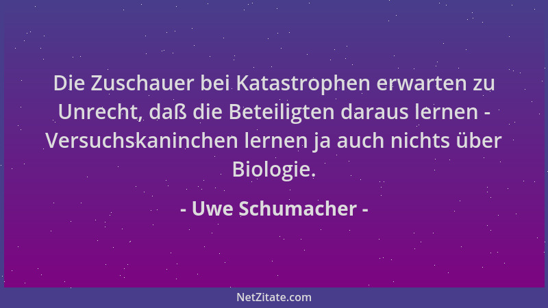 Uwe Schumacher - Die Zuschauer bei Katastrophen erwarten zu Unrecht, daß die Beteiligten daraus lernen - Versuchskaninchen...