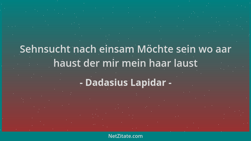 Dadasius Lapidar - Sehnsucht nach einsam Möchte sein wo aar haust der mir mein haar laust...