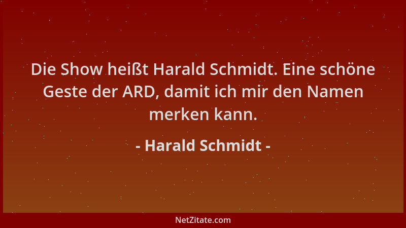 Harald Schmidt - Die Show heißt Harald Schmidt. Eine schöne Geste der ARD, damit ich mir den Namen merken kann....