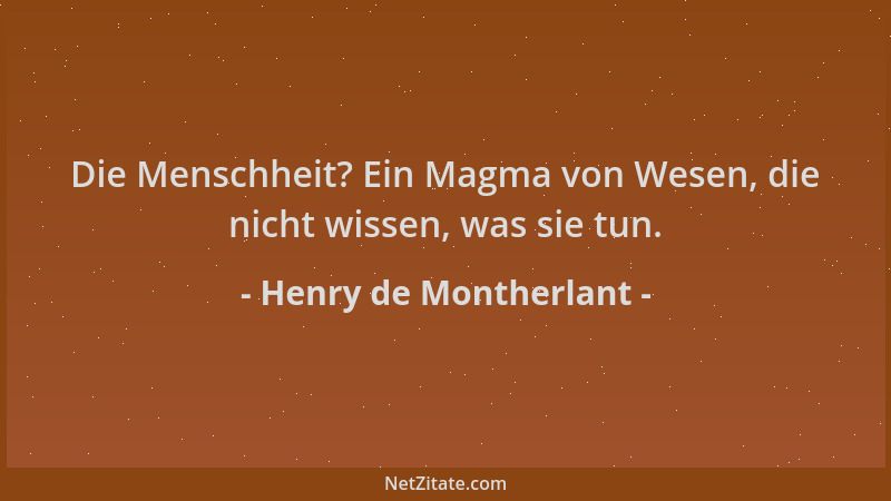 Henry de Montherlant - Die Menschheit? Ein Magma von Wesen, die nicht wissen, was sie tun....