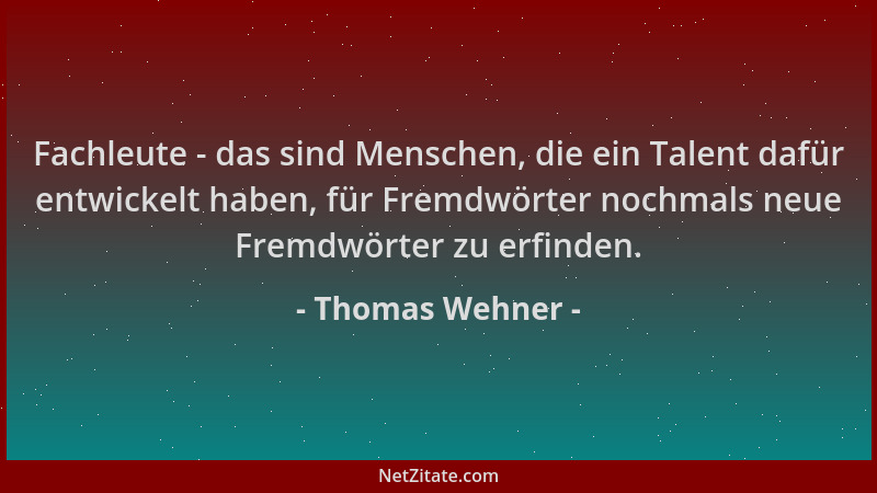 Thomas Wehner - Fachleute - das sind Menschen, die ein Talent dafür entwickelt haben, für Fremdwörter nochmals neue Fremdwö...
