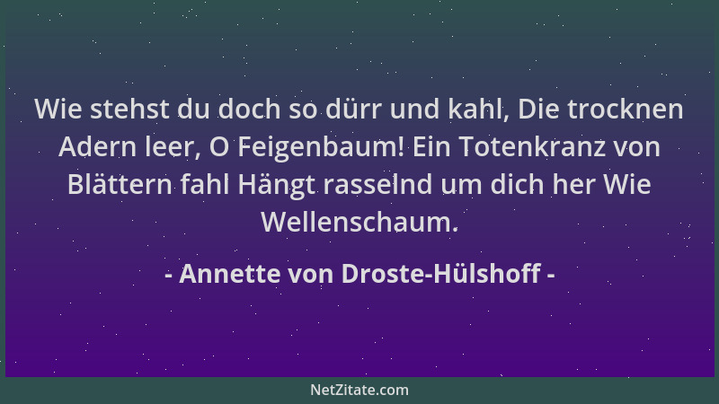 Annette von Droste-Hülshoff - Wie stehst du doch so dürr und kahl, Die trocknen Adern leer, O Feigenbaum! Ein Totenkranz vo...