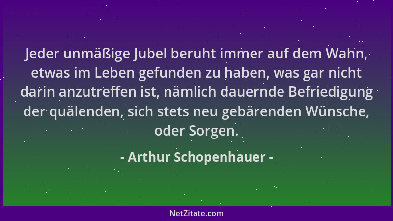 Arthur Schopenhauer - Jeder unmäßige Jubel beruht immer auf dem Wahn, etwas im Leben gefunden zu haben, was gar nicht darin...