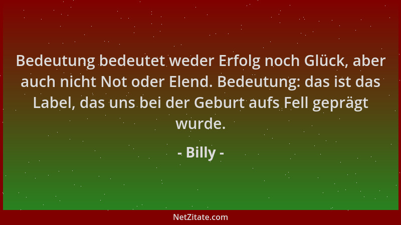 Billy - Bedeutung bedeutet weder Erfolg noch Glück, aber auch nicht Not oder Elend. Bedeutung: das ist das Label, das uns b...