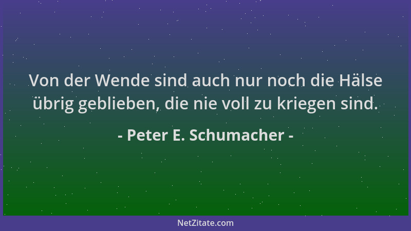 Peter E. Schumacher - Von der Wende sind auch nur noch die Hälse übrig geblieben, die nie voll zu kriegen sind....