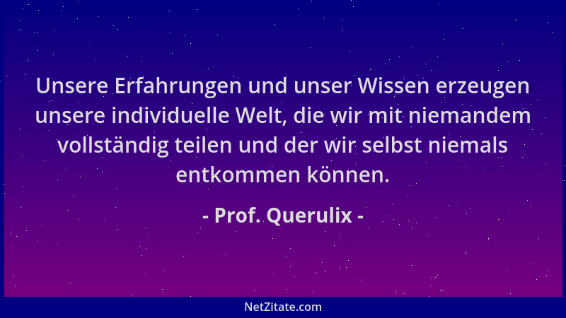 Prof. Querulix - Unsere Erfahrungen und unser Wissen erzeugen unsere individuelle Welt, die wir mit niemandem vollständig t...