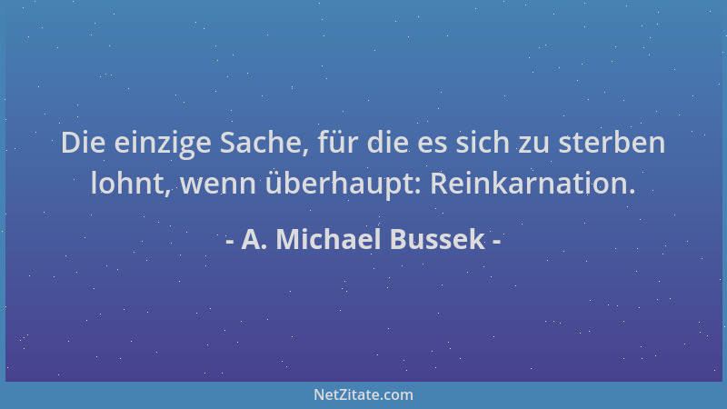 A. Michael Bussek - Die einzige Sache, für die es sich zu sterben lohnt, wenn überhaupt: Reinkarnation....
