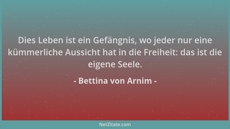 Bettina von Arnim - Dies Leben ist ein Gefängnis, wo jeder nur eine kümmerliche Aussicht hat in die Freiheit: das ist die e...