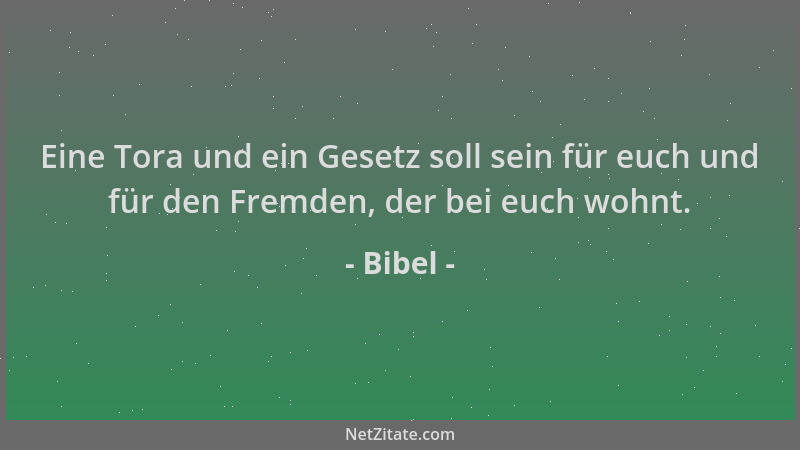 Bibel - Eine Tora und ein Gesetz soll sein für euch und für den Fremden, der bei euch wohnt....