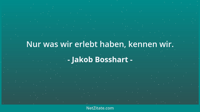 Jakob Bosshart - Nur was wir erlebt haben, kennen wir....