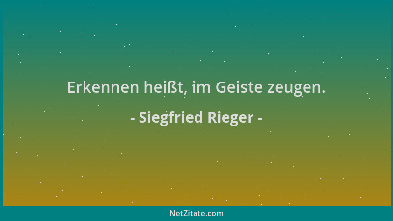 Siegfried Rieger - Erkennen heißt, im Geiste zeugen....