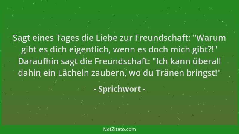 Sprichwort - Sagt eines Tages die Liebe zur Freundschaft:  "Warum gibt es dich eigentlich, wenn es doch mich gibt?! " Daraufh...