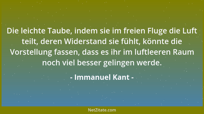 Immanuel Kant - Die leichte Taube, indem sie im freien Fluge die Luft teilt, deren Widerstand sie fühlt, könnte die Vorstel...