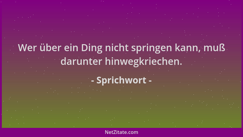 Sprichwort - Wer über ein Ding nicht springen kann, muß darunter hinwegkriechen....