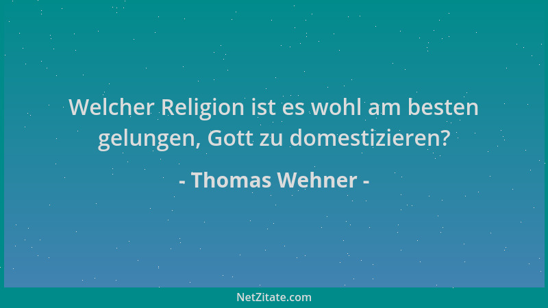 Thomas Wehner - Welcher Religion ist es wohl am besten gelungen, Gott zu domestizieren?...