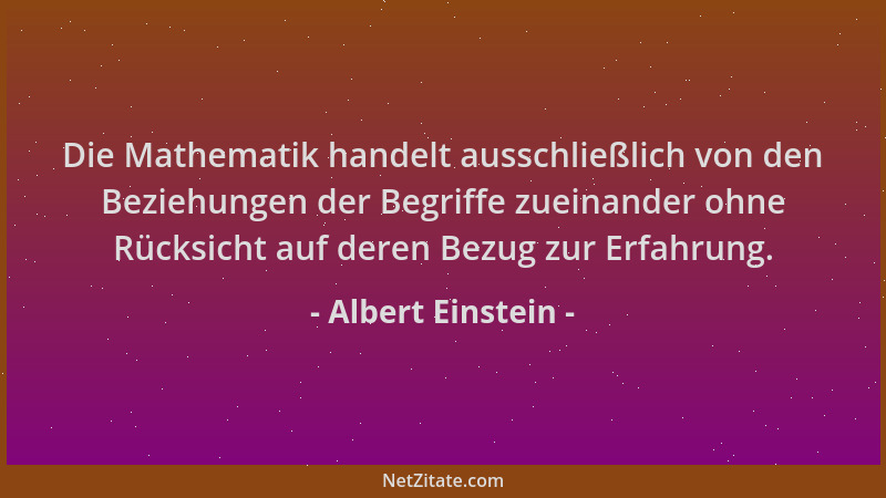Albert Einstein - Die Mathematik handelt ausschließlich von den Beziehungen der Begriffe zueinander ohne Rücksicht auf dere...